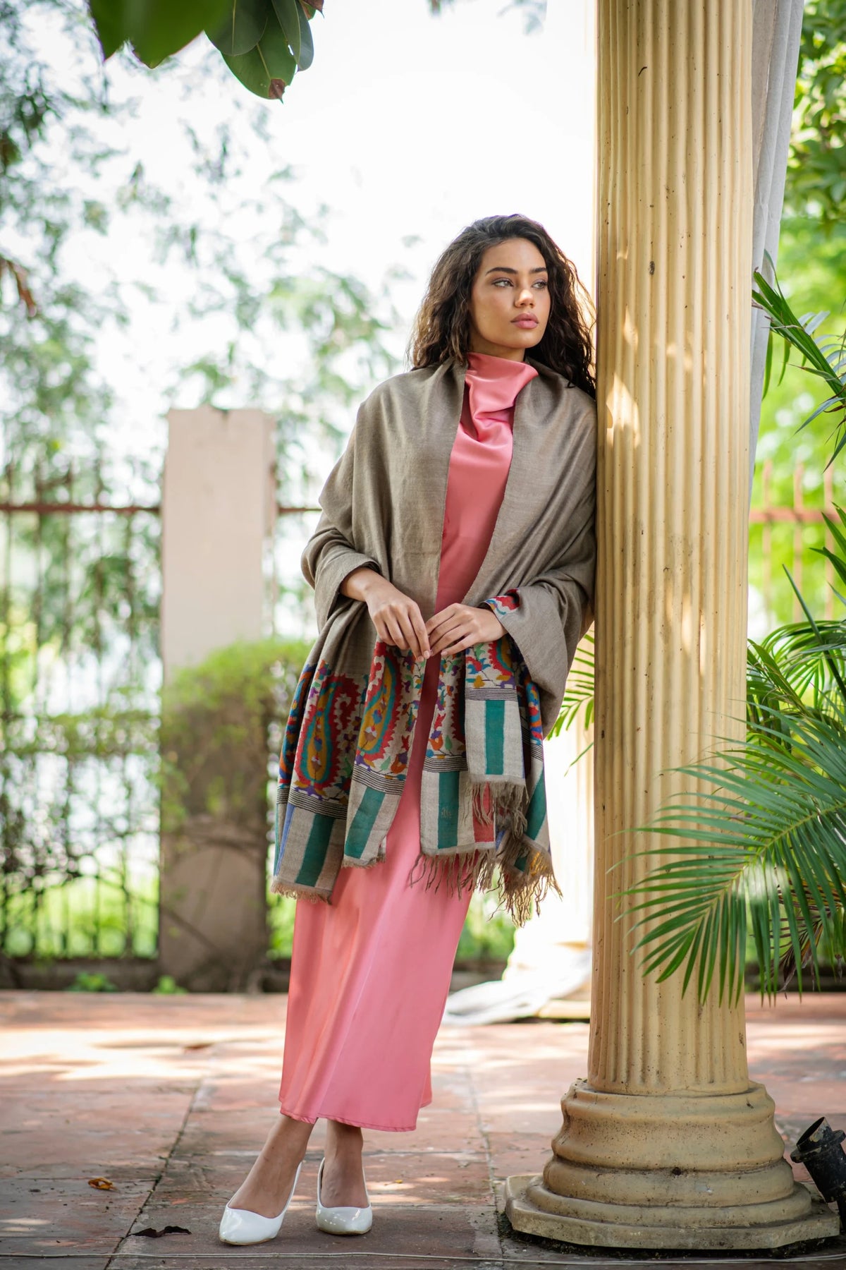 View 3 of Beige Dunes Palledar Kani Pashmina Shawl
