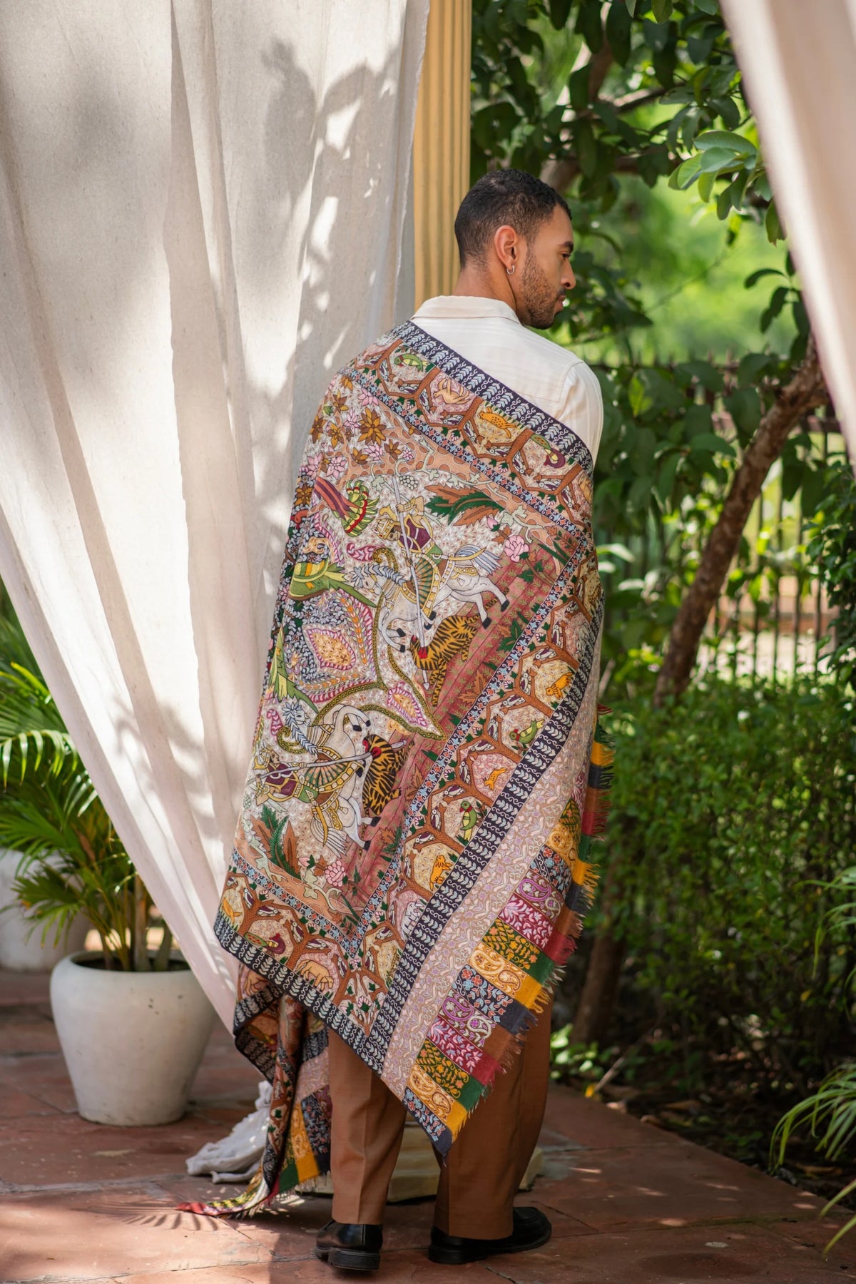 View 3 of Royal Hunting Kalamkari Pashmina