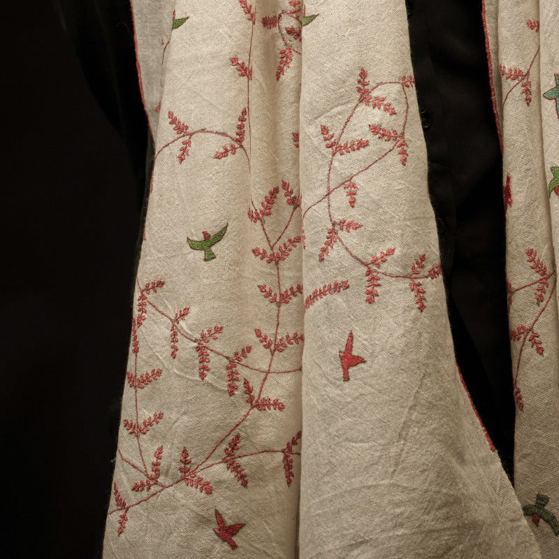 View 4 of Off White Vines and Birdies Wrap