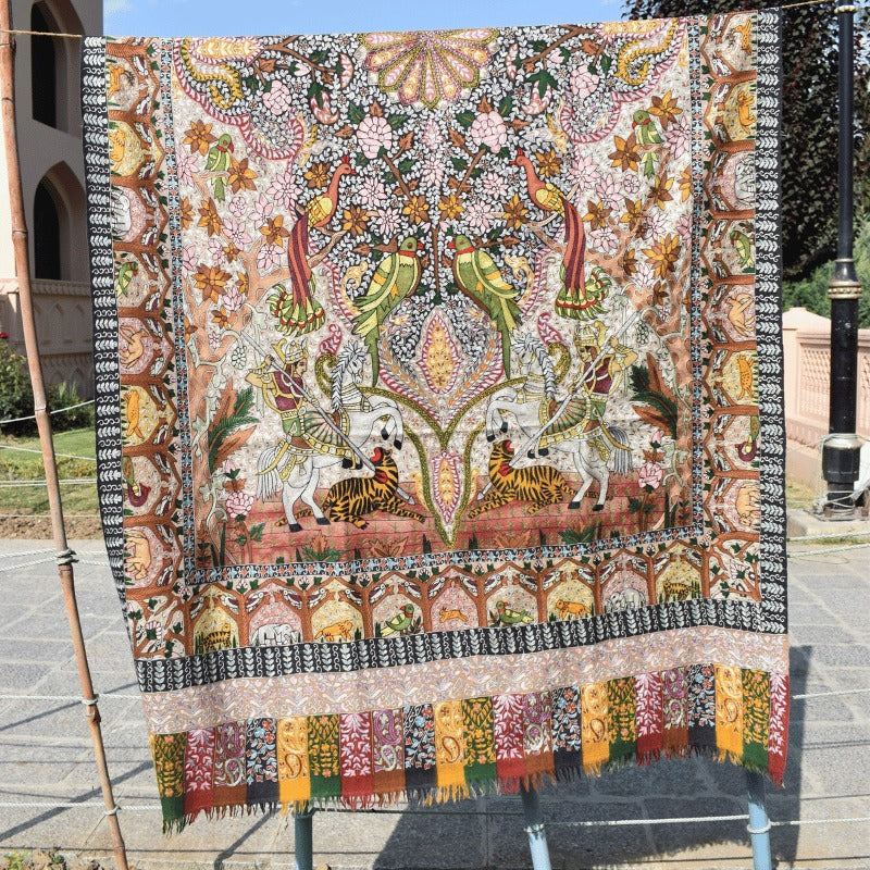 View 7 of Royal Hunting Kalamkari Pashmina