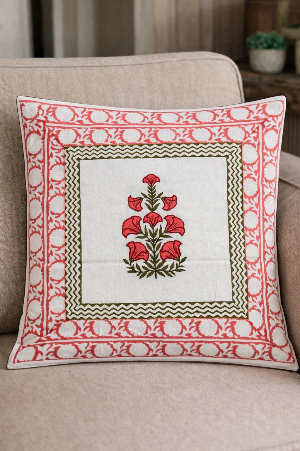 The Coral Lattice Bloom Cushion Cover