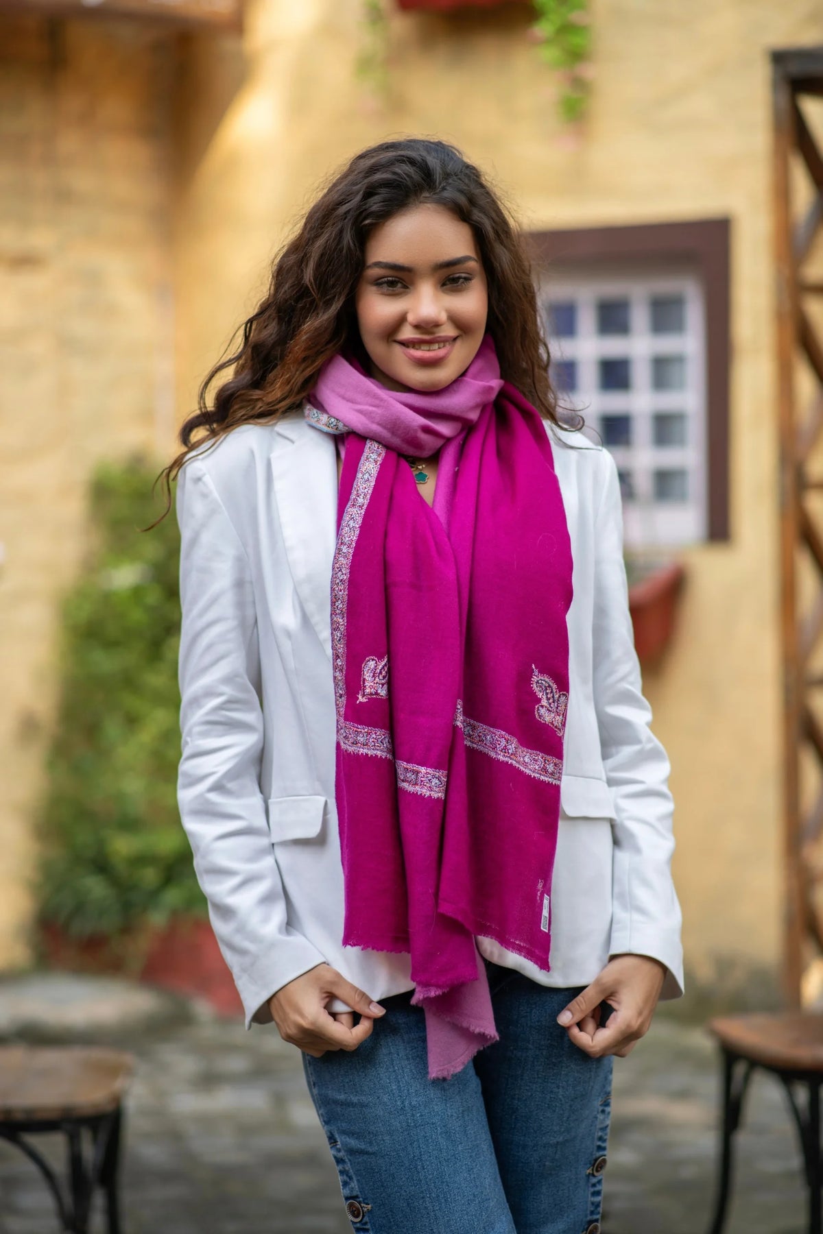 View 1 of Pink Cascade Pashmina Wrap