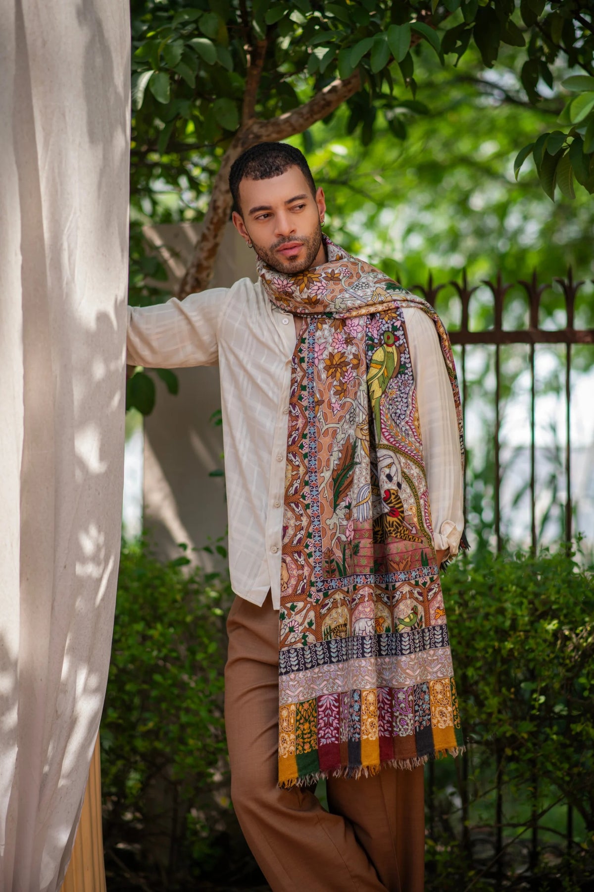 View 1 of Royal Hunting Kalamkari Pashmina