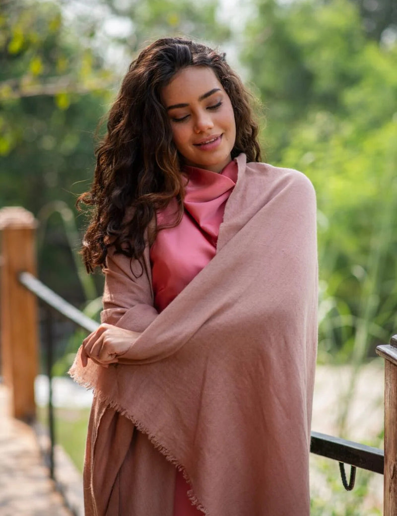 Muted Rose Wood Plain Handspun Pashmina Shawl