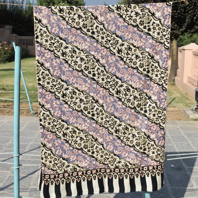 View 5 of Black Lilac Diagonal Handpainted Kalamkari
