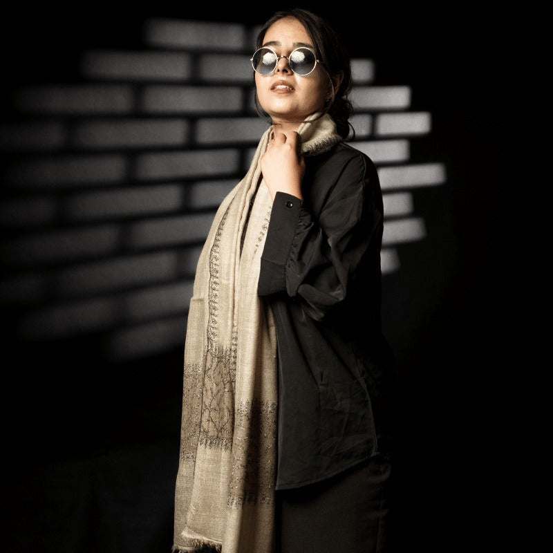 View 5 of Brown Feather Dual Pashmina Wrap