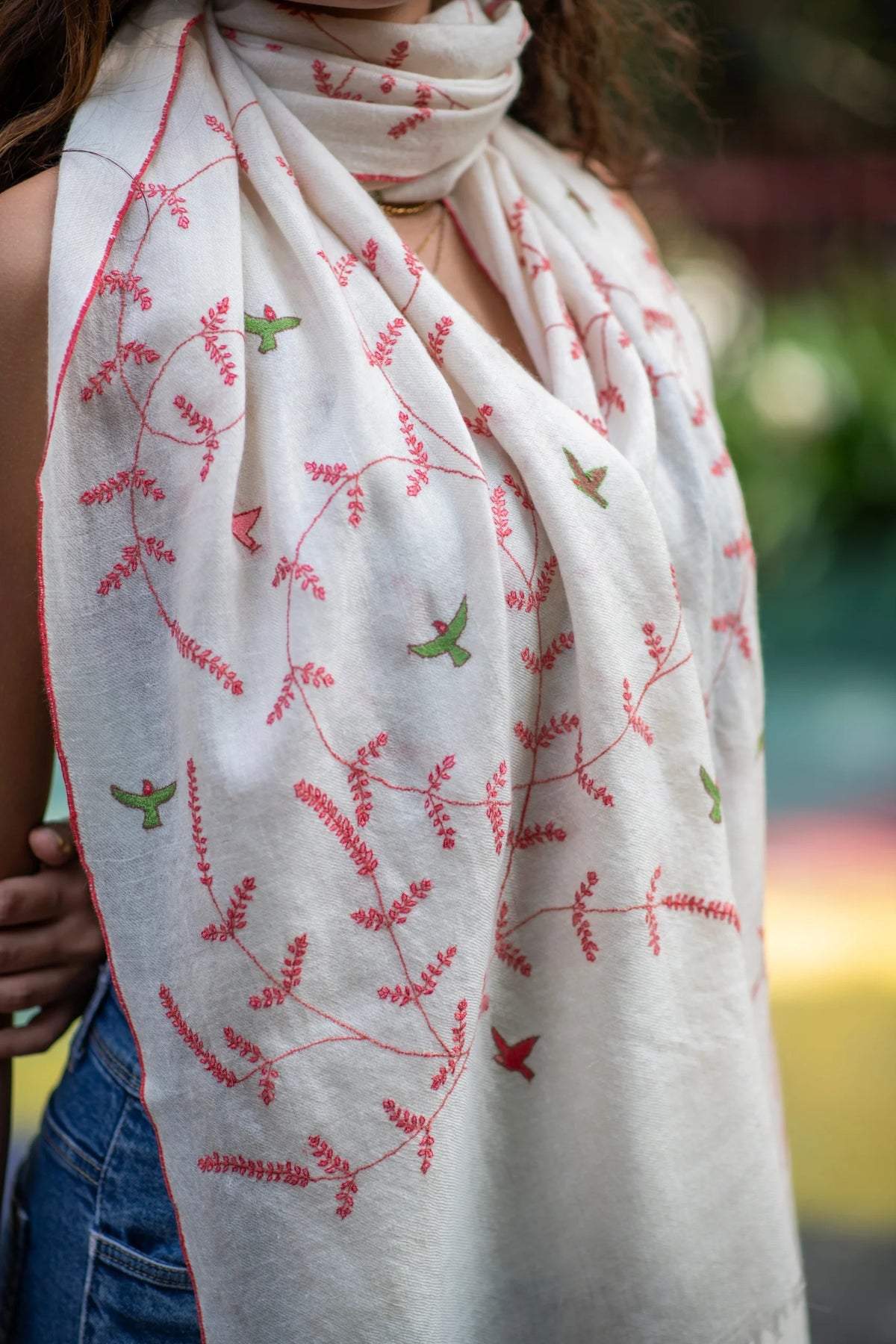View 2 of Off White Vines and Birdies Wrap