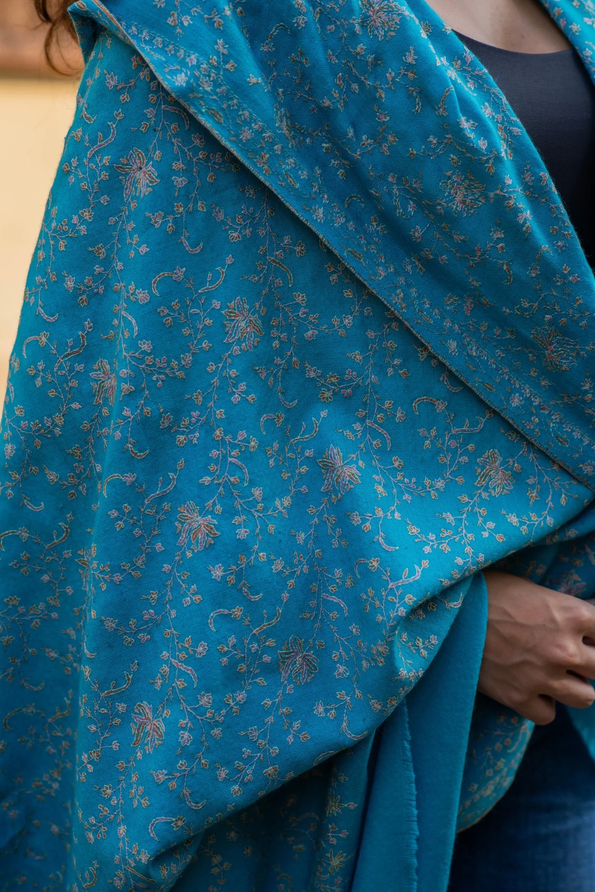 View 2 of Turqoise Serenity Jaal Embroidered Shawl