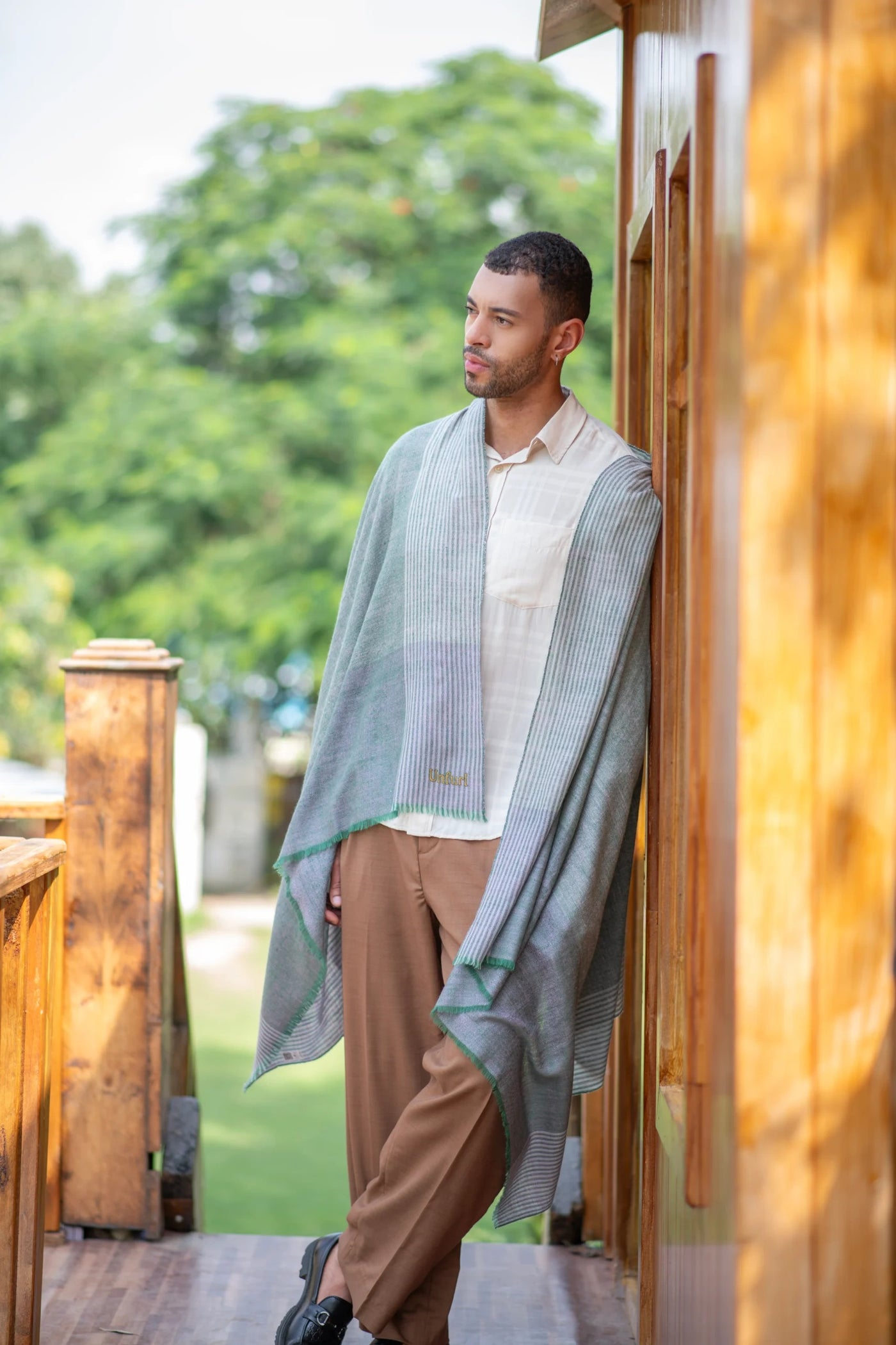 Whispered Stripes Muted Grey Green Shawl