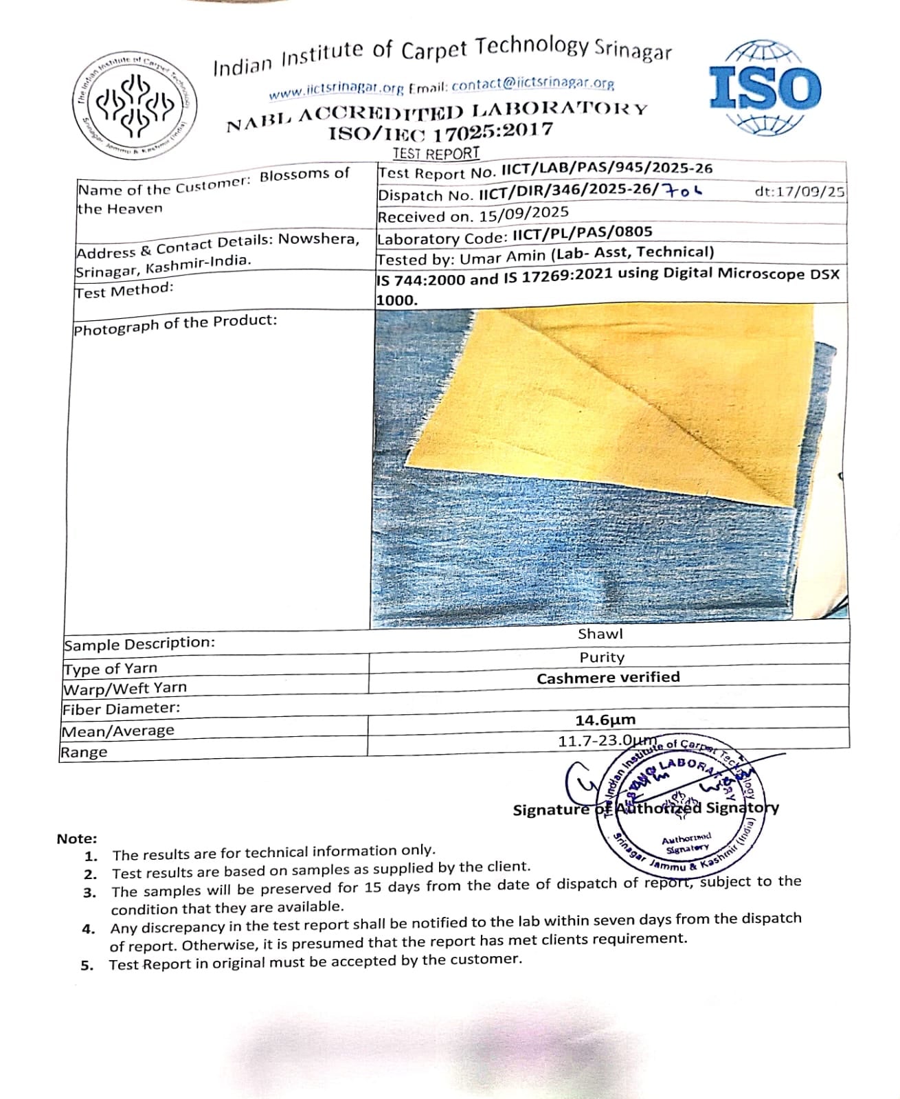 Cashmere verification — shawl