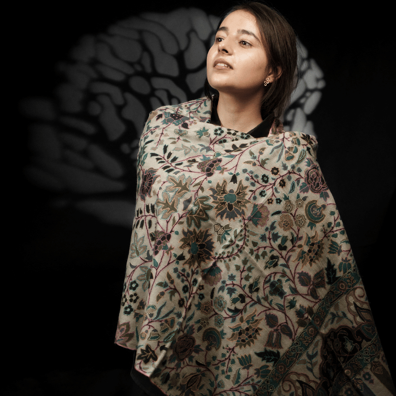 Sage Floral Handpainted Kalamkari