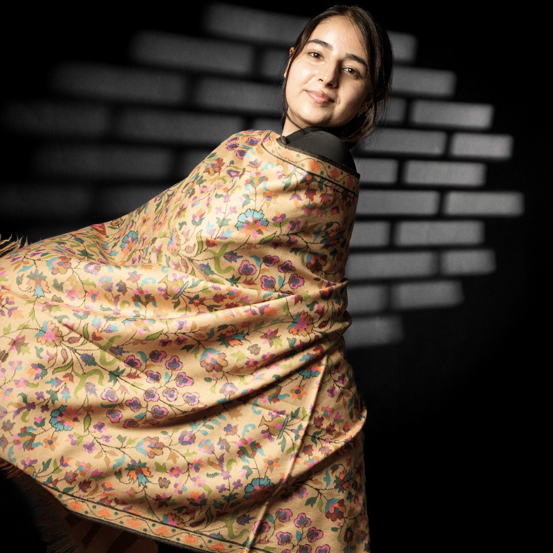 Beige Desert Muse Kani Pashmina Shawl