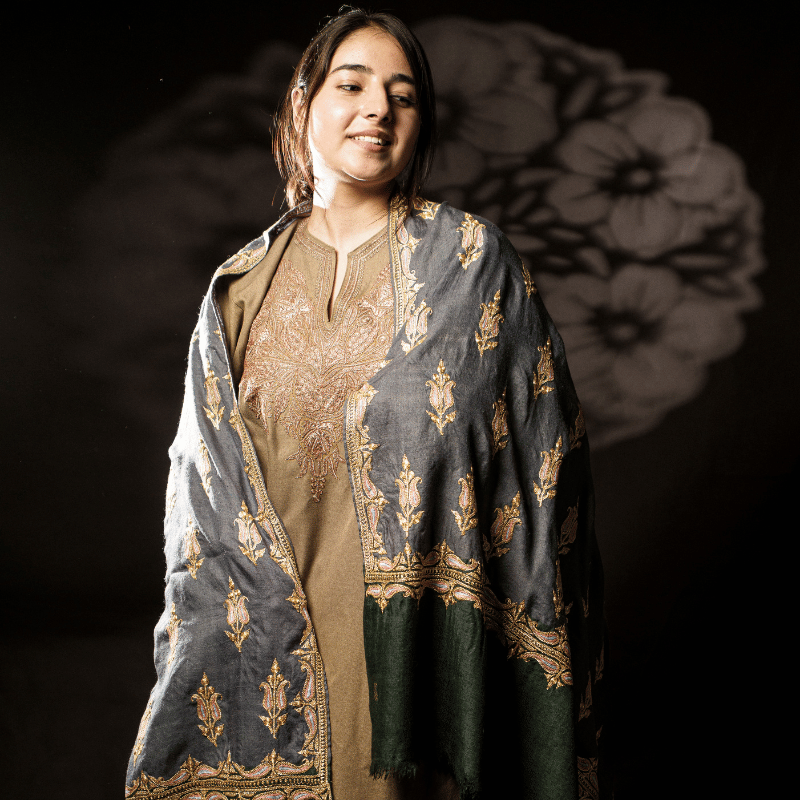 Moon Over Jade Tilla Pashmina Shawl