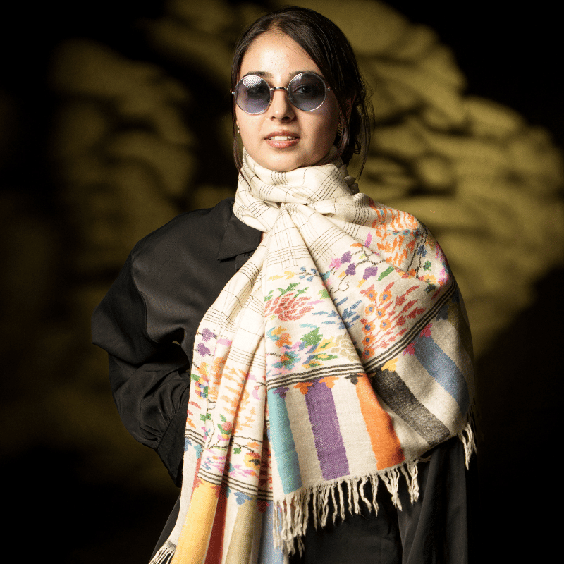 Ivory Check Kani Pashmina Wrap