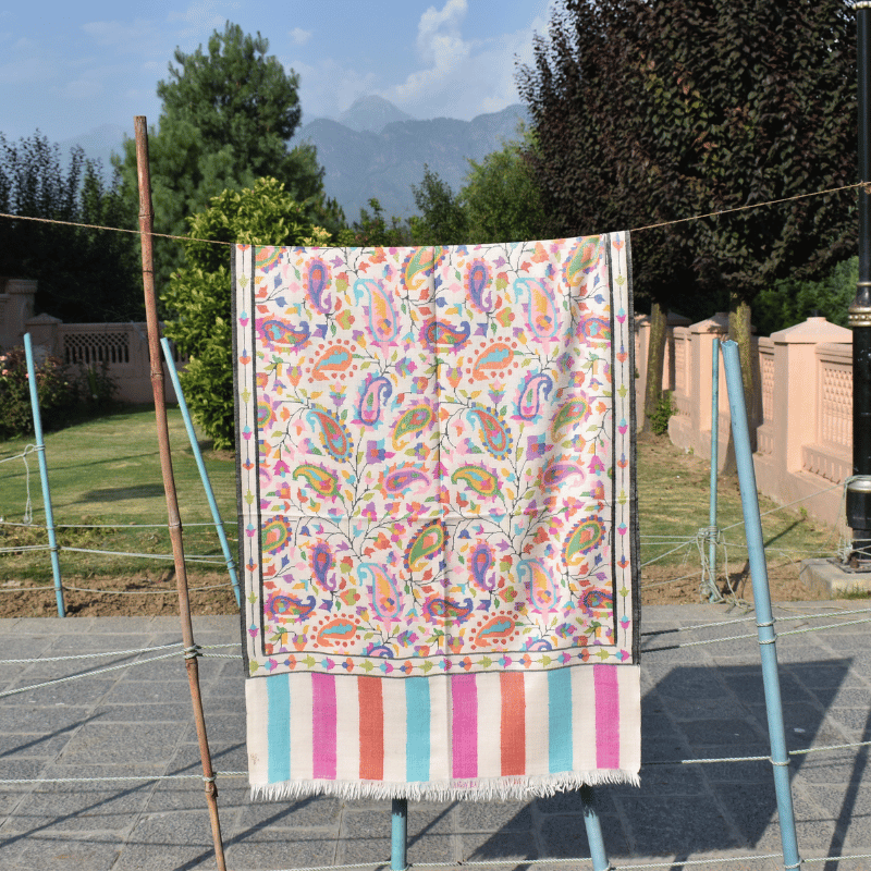 Ivory Paisley Garden Kani Pashmina Wrap