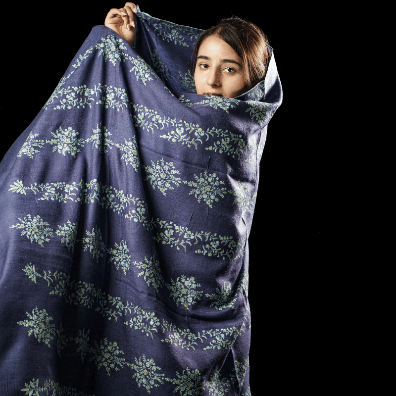 Blue Vertical Jade Pashmina Shawl