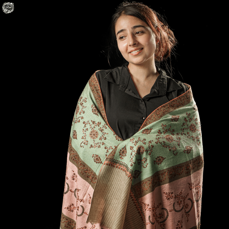 Multicoloured Verticals with Patched Palla Pashmina Shawl