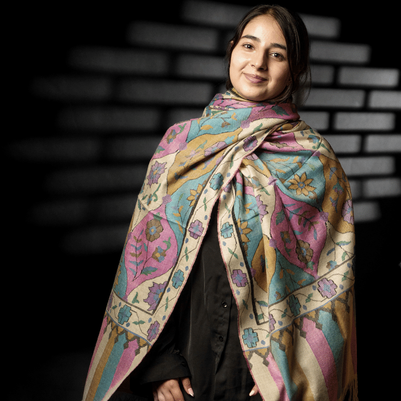 Ivory Valley Mist Kani Pashmina Wrap