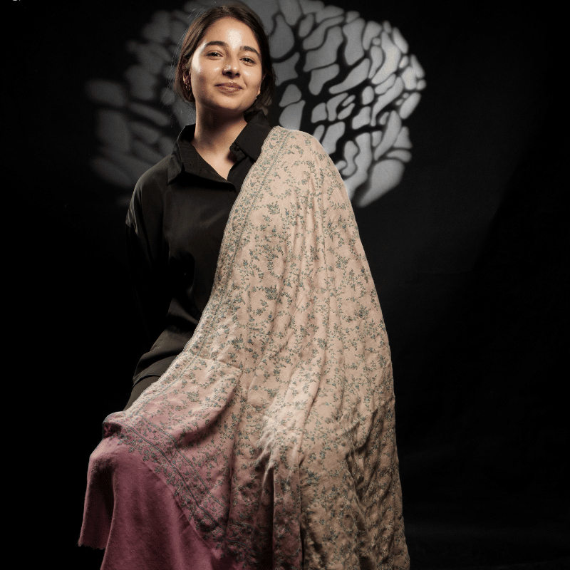 Blush Pink Cascade Sozni Pashmina Shawl