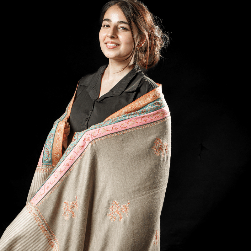 Grey Earthbound Bloom with Patched Pashmina Shawl