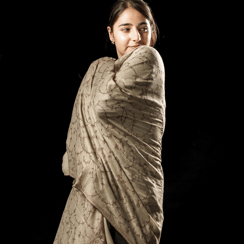 Ivory Lilac Jaal Pashmina Shawl