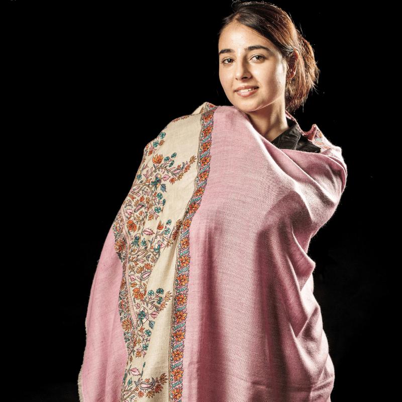 Ivory Blush Embroidered Palla Pashmina Shawl