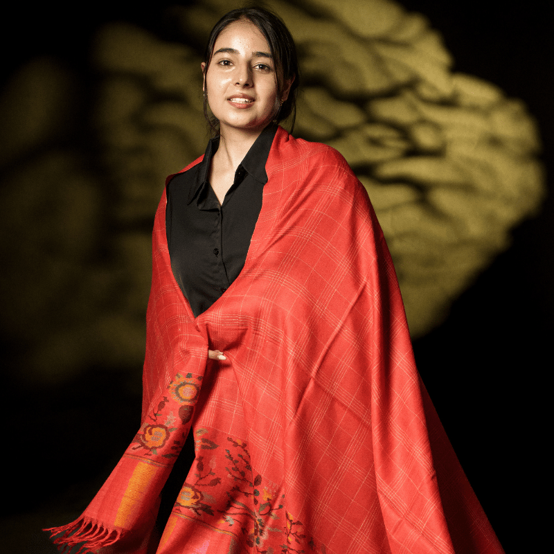 Scarlet Red Kani Pashmina Shawl