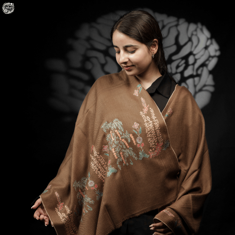 Ember Brown Forest Flora Pashmina Wrap