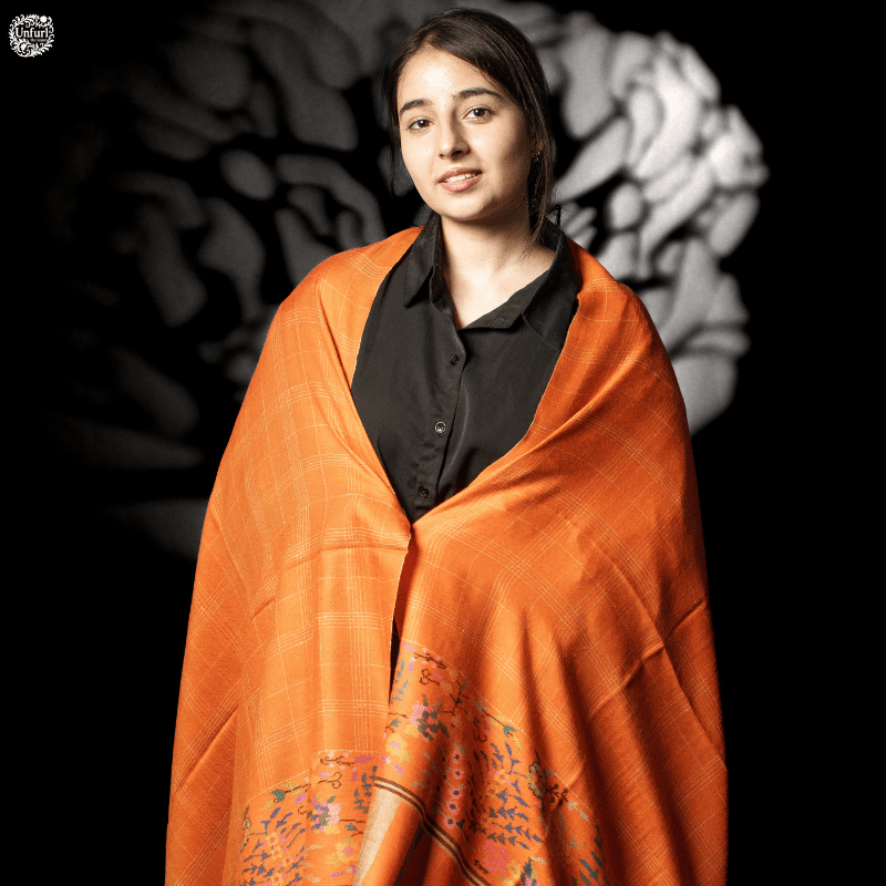 Sunset Orange Kani Pashmina Shawl