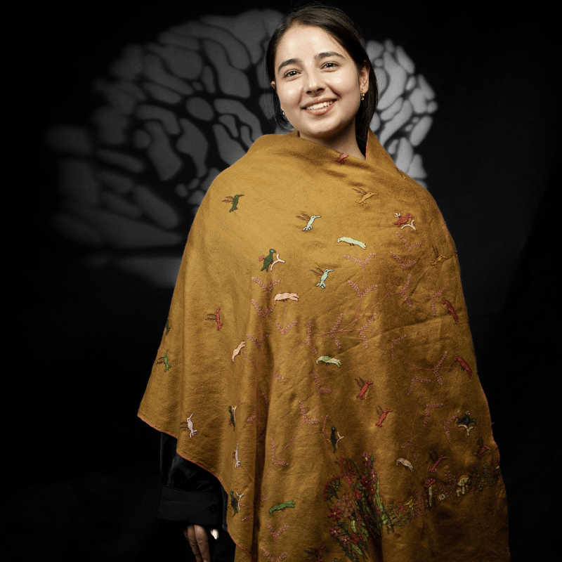 Mustard Chanting Embroidered Garden Wrap