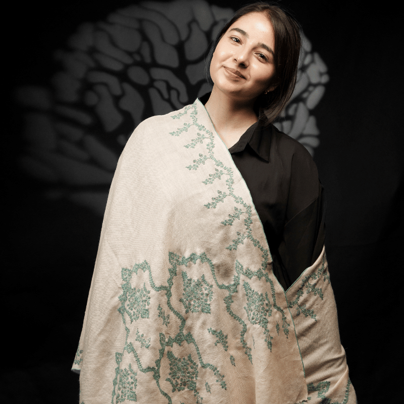 Ivory Moss Embroidered Wrap