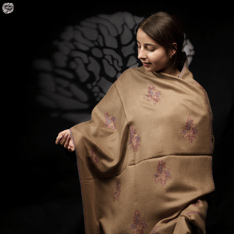 Taupe Embroidered Motifs Wrap