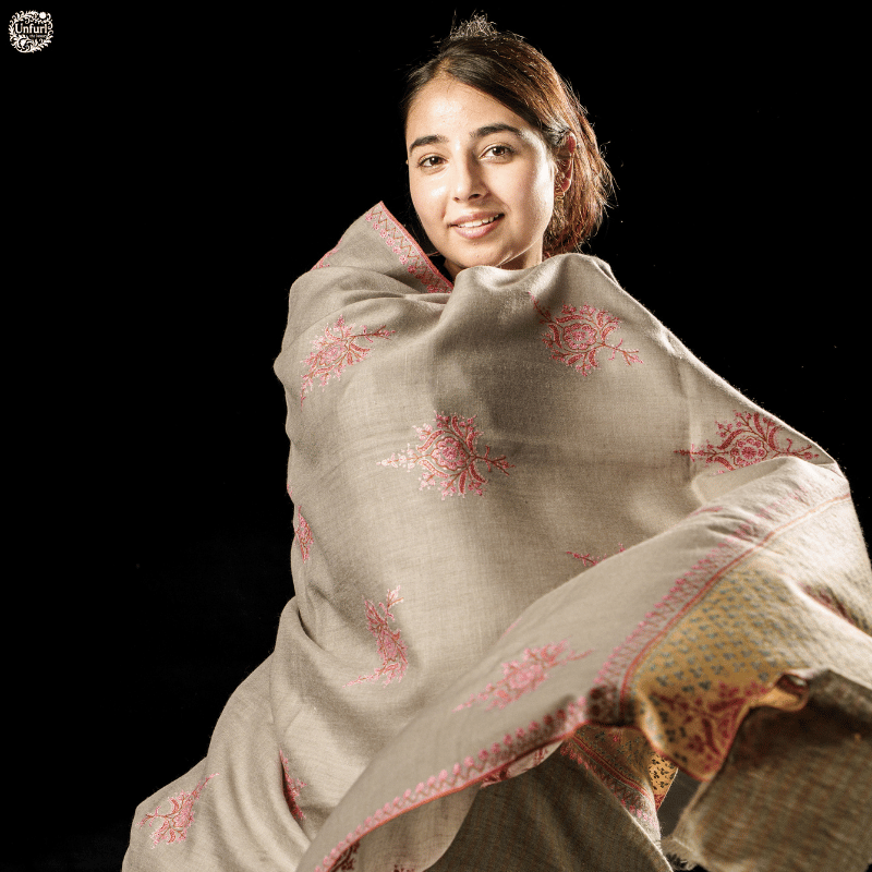 Beige Embroidered Motifs with Patched Palla Shawl