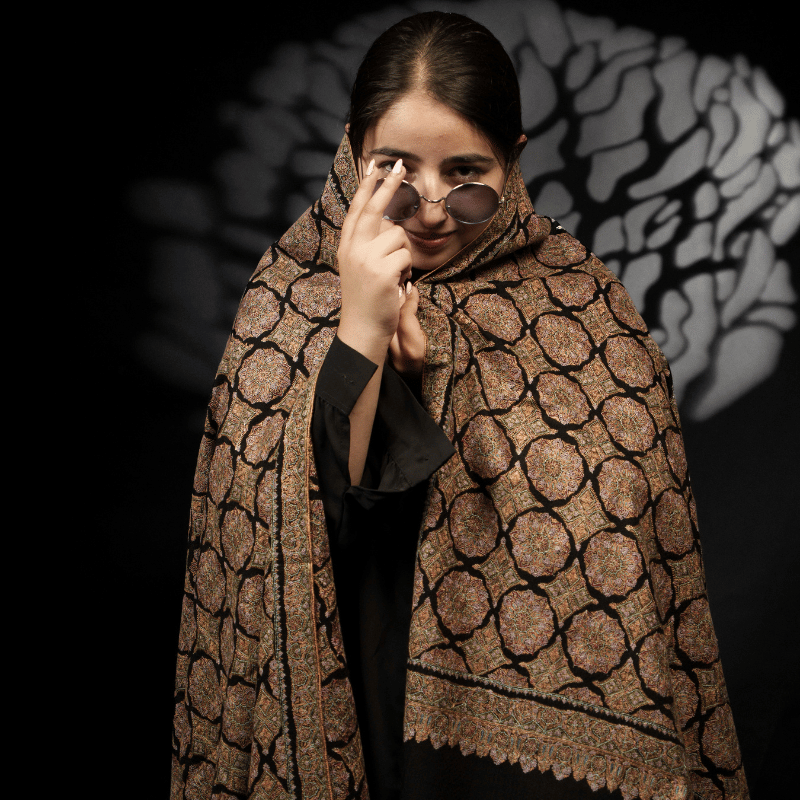 Black Royal Filigree Pashmina Shawl - Image 2