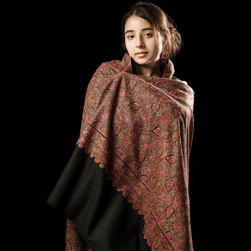 Black Bed of Flowers Pashmina Shawl