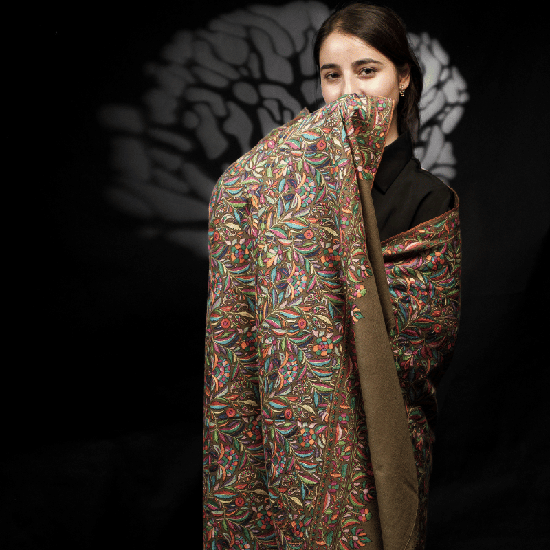 Walnut Brown Whispering Vines Pashmina