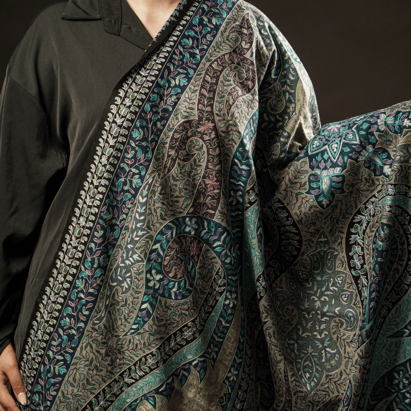 Teal Paisley Handpainted Garden Kalamkari - Image 2