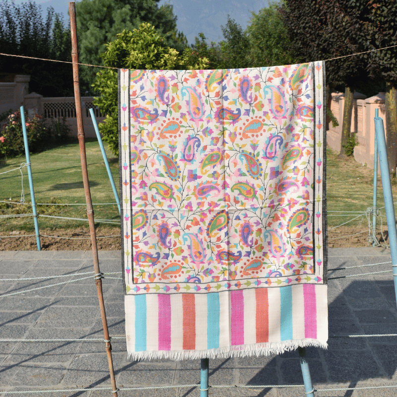 Ivory Paisley Garden Kani Pashmina Wrap - Image 2