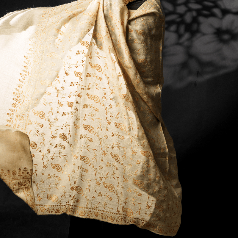Soft Whisper Natural Sozni Embroidery Pashmina Shawl - Image 2