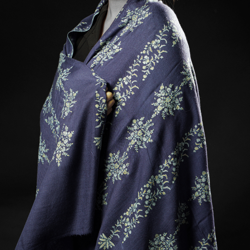 Blue Vertical Jade Pashmina Shawl - Image 2