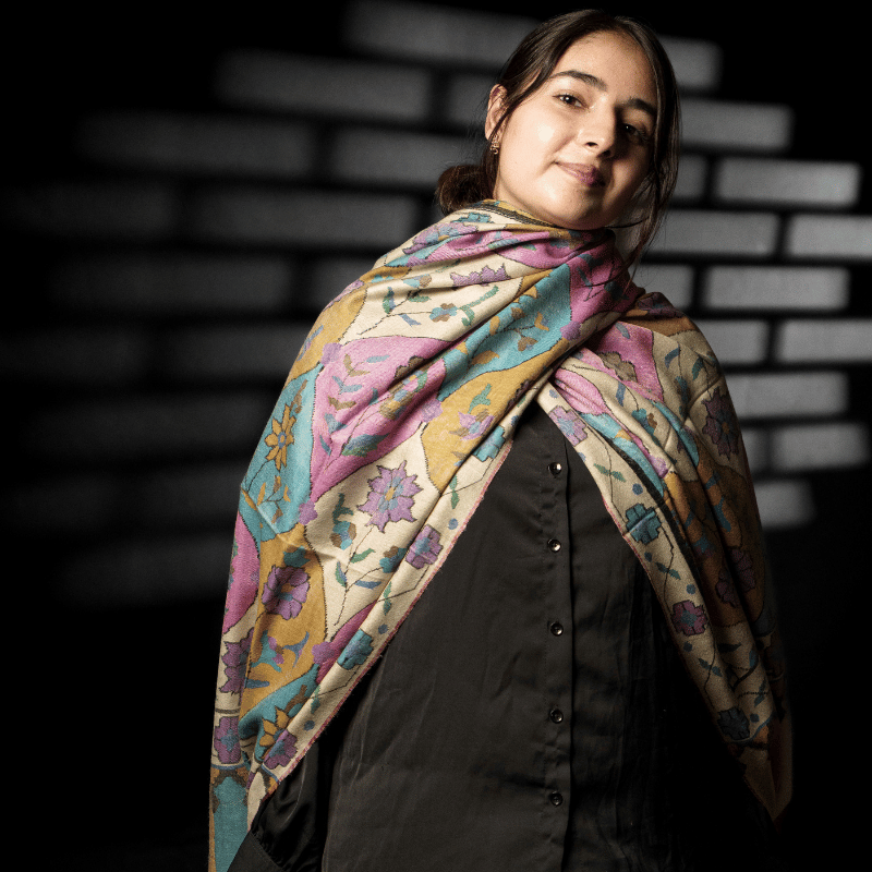 Ivory Valley Mist Kani Pashmina Wrap - Image 2