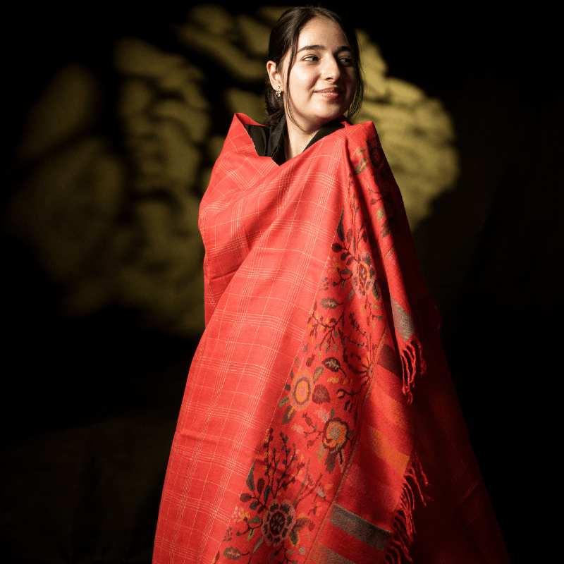 Scarlet Red Kani Pashmina Shawl - Image 3