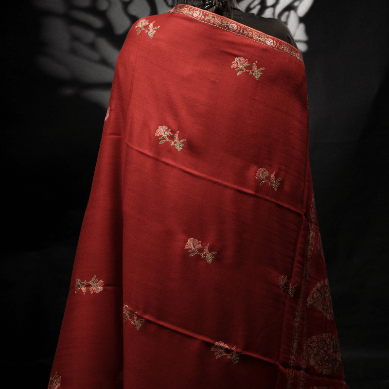 Scarlet Red Floral Embroidered Shawl - Image 2