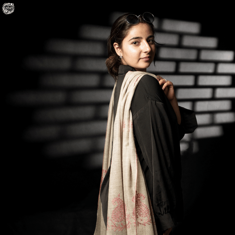 Natural Featherlight Wrap with Embroidered Paisley - Image 2