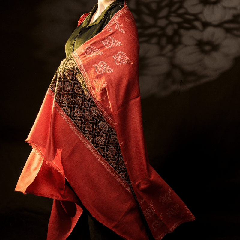 Brick Red Embroidered Black Palla Shawl - Image 2