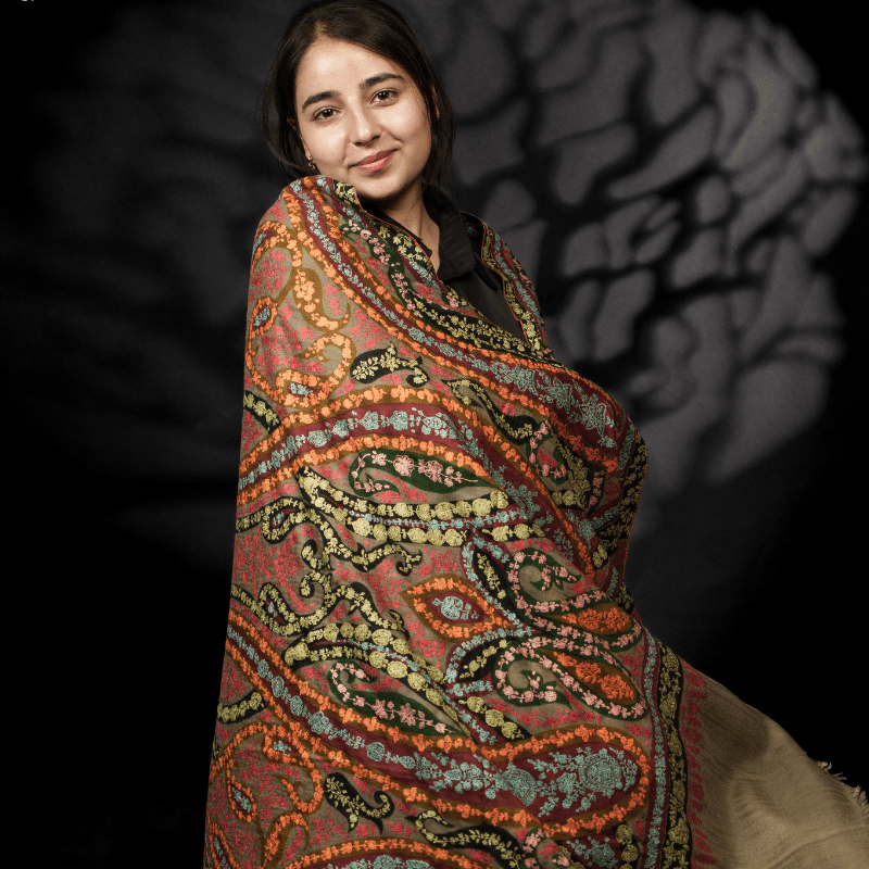 Beige Ethereal Garden Pashmina Shawl