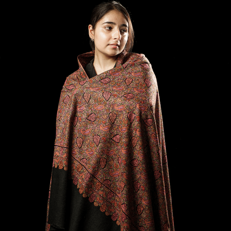 Black Bed of Flowers Pashmina Shawl - Image 2