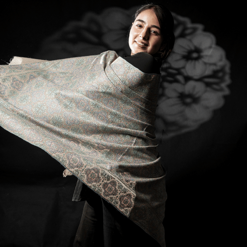 Turquoise Bloom Pashmina Shawl