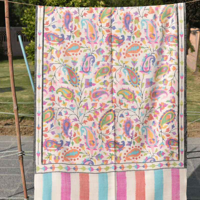 Ivory Paisley Garden Kani Pashmina Wrap - Image 3