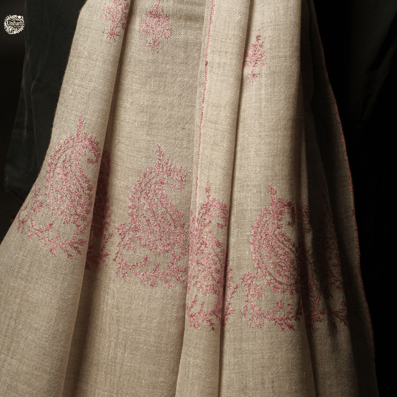Natural Featherlight Wrap with Embroidered Paisley - Image 3